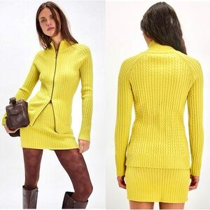 New Free People Eliza Cable Knit Cardigan and Skirt Set